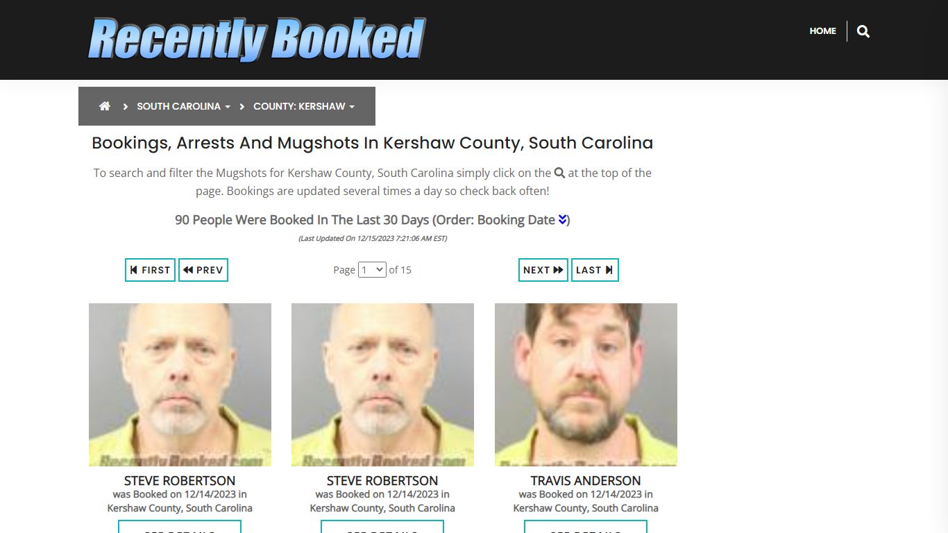 Bookings, Arrests and Mugshots in Kershaw County, South Carolina